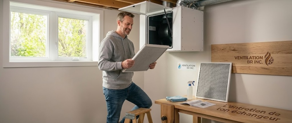 Propriétaire nettoyant filtre échangeur air VRC entretien facile maison québécoise