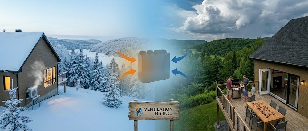 Paysage hivernal Laurentides maison Prévost neige thermomètre froid sec échangeur air VRE