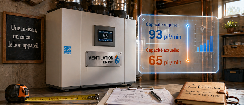 Technicien Ventilation BR vérifiant la capacité d'un échangeur d'air mal dimensionné